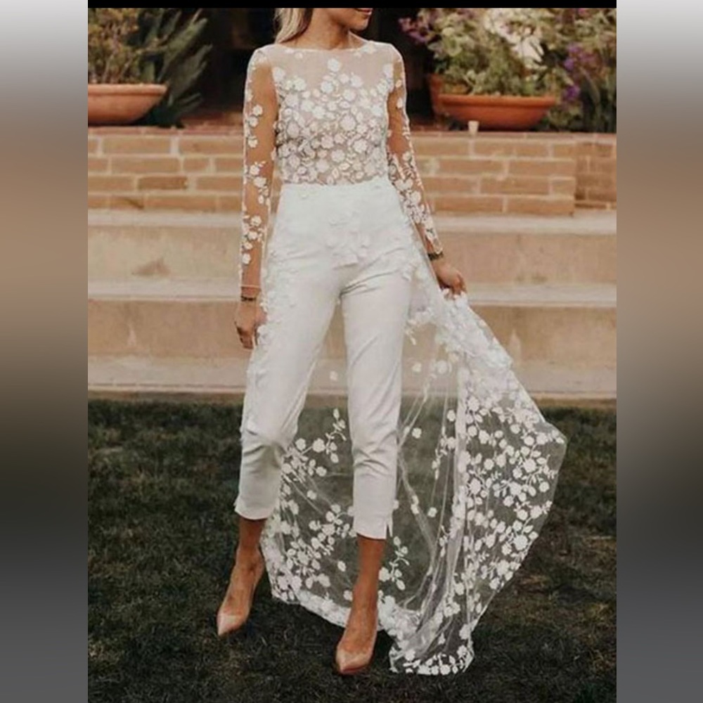 White jumpsuit with floral skirt - one piece